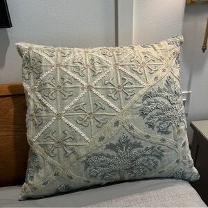 Pottery Barn Pillow Cover Embroidered Sage Green Chenille Euro Sham Throw Pillow